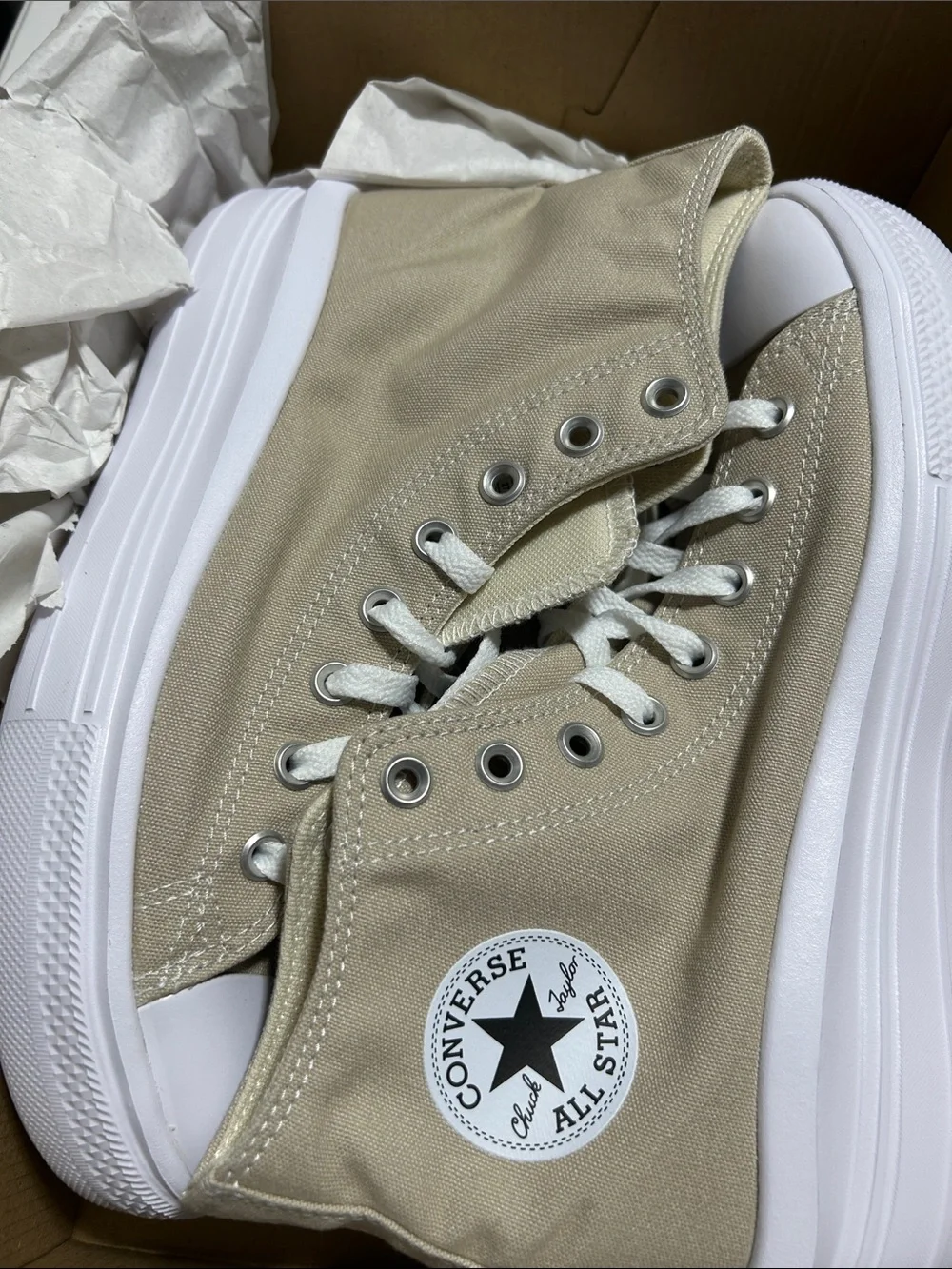 Converse High Top Sneakers in Beige and White